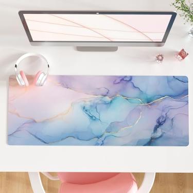 Imagem de QIYI Tapete de mouse grande, tapete de mesa de couro PU para desktop, almofada de mesa de jogos à prova d'água, pintura de mármore, acessórios de mesa completos, mousepad, decoração de casa e