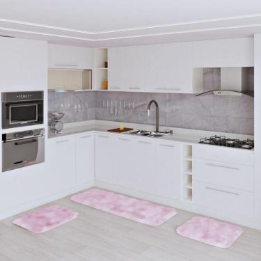 Imagem de Jogo Kit Tapete Cozinha Anti Derrapante 3 Uni Rosa Bebe
