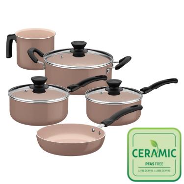 Imagem de Jogo de Panelas Tramontina Revestimento Cerâmico 5 Peças Évora cor Capuccino