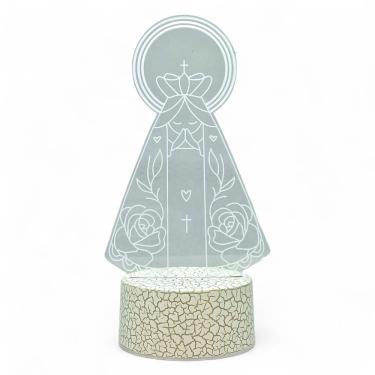Imagem de Luminária Rgb Nossa Senhora Floral Delicada Base Branca 19cm
