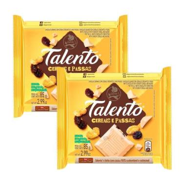 Imagem de Kit 2 Chocolate Garoto Talento Branco com Cereais e Passas 85g
