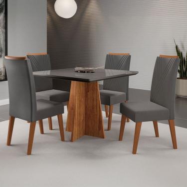 Imagem de Mesa de Jantar 4 Lugares Venice com Vidro Marrom/Cinza/Grafite - Viero Móveis