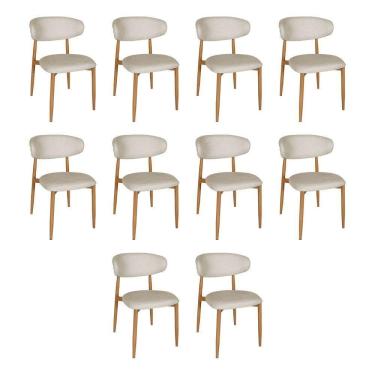 Imagem de Kit 10 Cadeiras De Jantar Lucy Estrutura Aço Carbono Laminado Natural Com Estofado Linho Cru