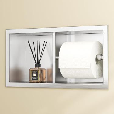 Imagem de Neodrain Suporte de papel higiênico embutido de rolo duplo - aço inoxidável 304, design oculto na parede, carregamento e descarregamento simples, economiza espaço para banheiros modernos (escovado