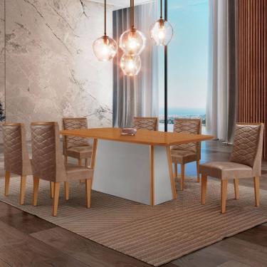 Imagem de Mesa de Jantar Diane 180cm Tampo MDF Laminado com 6 Cadeiras Safira Moderna Mobília