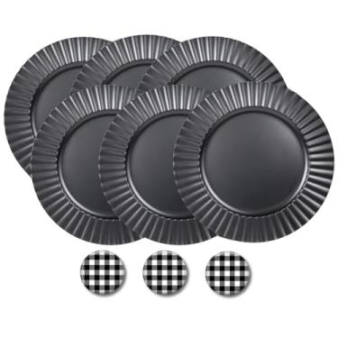 Imagem de Conjunto de 6 placas de carregamento rústicas caneladas pretas com 3 ímãs de geladeira em caixa de presente (conjunto de 6 pretos canelados)