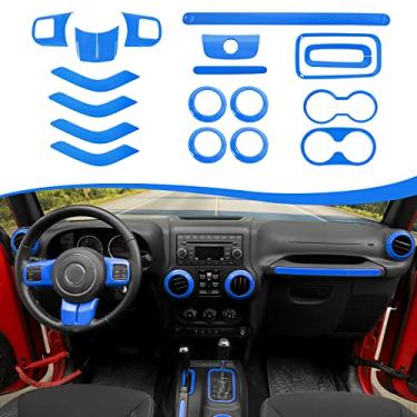 Imagem de CheroCar Kit de acabamento interno 18 peças para Jeep Wrangler JK JKU 2011-2018 4 portas, capa de volante, capa de suporte de copo de acabamento de ventilação de ar condicionado, moldura de botões de mudança de marcha, azul..