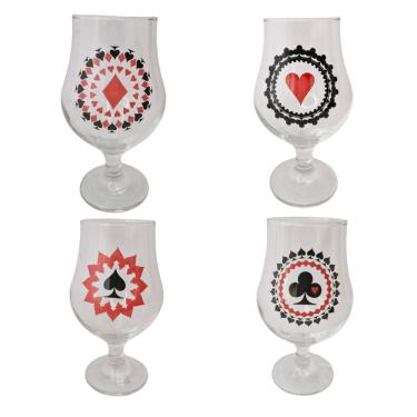 Imagem de Kit 4 Taças Copos Cerveja Vidro Naipe Baralho 400ml Presente