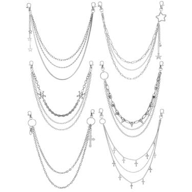 Imagem de Quelay 6 peças de corrente de calças masculinas hip hop, corrente de espada cruzada, rebite, gótico, jeans, hip punk, joias para calças, rock, acessórios de roupas femininas