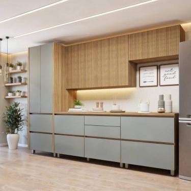 Imagem de Cozinha Completa Modulada 5 Peças 8 Portas 6 Gavetas Norten Marrom/Verde
