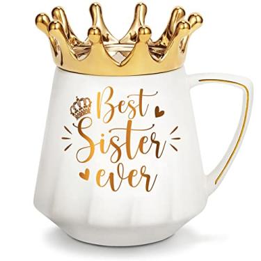 Imagem de MAYICIVO Best Sisters Gifts from Sister, Presentes de Natal para Irmãs de Irmão, Soul Sister in Law Presente de Aniversário Amigo, Best Sis Ever Ceramic Queen Caneca de Café Sis Cup 340 g com tampa de