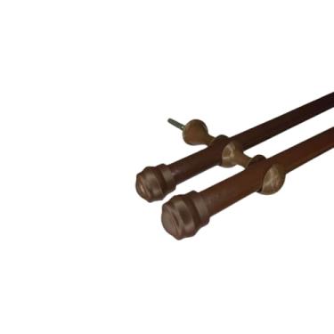 Imagem de Varão de cortina de Aço 2,0 metros Duplo 19mm fino Bastão de cortina Ferro Varão Duplo(Tabaco/Marrom)