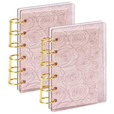 Imagem de Koqye A6 fichário acrílico para caderno, 6 anéis, folha solta, agenda pessoal, 90 folhas de papel, design plano, anel redondo de metal dourado (rosa, A7)