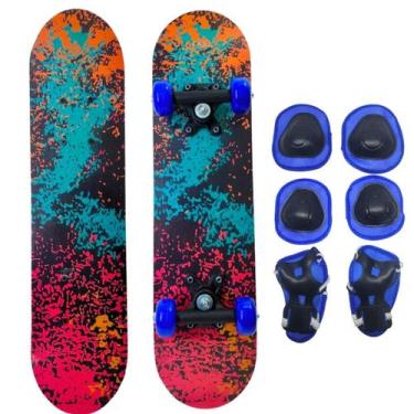 Imagem de Skate Infantil Colorido 40 Kg + Acessórios De Segurança Azul - Rio De 