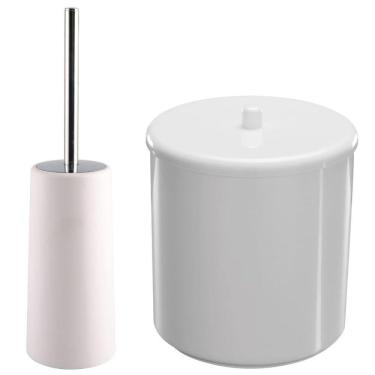 Imagem de Lixeira 6L Redondo Com Tampa + Escova Sanitária Com Suporte