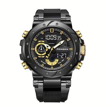 Imagem de Relógio De Quartzo Masculino Com Visor Luminoso Pulseira De Silicone Casual Dourado Preto