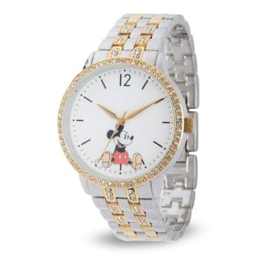 Imagem de Disney Relógio Mickey Mouse feminino – Relógios femininos elegantes e divertidos do Mickey Mouse – Relógio clássico com mostrador branco, caixa prata e pulseira de aço inoxidável multicolorido