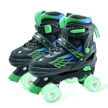 Imagem de Patins para crianças, quadriciclos ajustáveis para meninos e meninas de 6 a 10 anos com rodas iluminadas, patins infantis para iniciantes verde tamanho 1, 2, 3, 4, para ambientes internos e externos