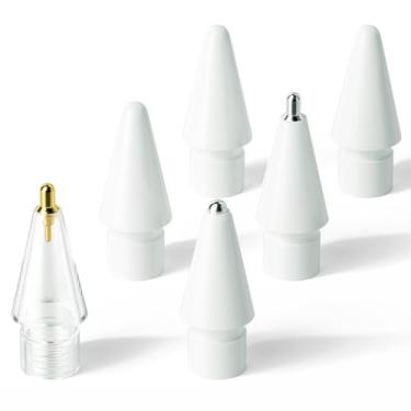 Imagem de Hastraith Pontas de substituição atualizadas para Apple Pencil 1/2/Pro/USB-C, pontas de metal mistas para pontas compatíveis com Apple Pencil com todas as gerações (pacote com 6)