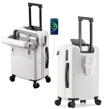 Imagem de Mala de Cabine Inteligente 10kg – 2 USB (sendo 1 Tipo C) para Celular, Cadeado TSA, Compartimentos Internos e Rodas 360° Cor: Branco