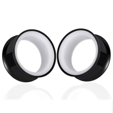 Imagem de DOEARKO 2 peças anel externo de aço inoxidável e alargador interno PLA (2 g/6 mm - 1"/25 mm) Material duplo hipoalergênico para orelhas esticadas | Plugues leves e respiráveis, 14mm(9/16"), Aço