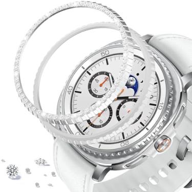 Imagem de DEALELE [Pacote com 2] Capa de bisel compatível com Samsung Galaxy Watch 8 Classic (46 mm), strass brilhante liga de diamante moldura de metal anel adesivo antiarranhões acessório protetor (prata)
