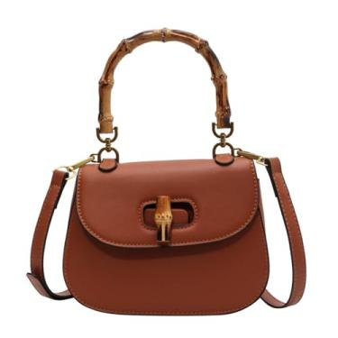 Imagem de Yuizko Bolsas Femininas De Couro Tipo Sacola, Alça Superior Em Formato Bambu, Bolsa Transversal Vintage Ombro (Marrom)