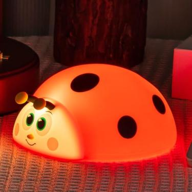 Imagem de Linda luz noturna de joaninha para bebês, luz noturna de besouro vermelho de silicone macio para berçário, quarto de crianças, quarto de crianças, 3 níveis, lâmpada de cabeceira regulável, luminária