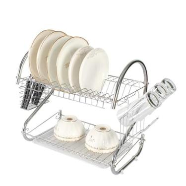 Imagem de Escorredor Ferro 50cm 2 Andares | Revestimento Tripla Camada Anti-ferrugem | Suporta 17 Pratos + Talheres(Prata)