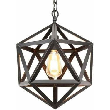 Imagem de WLHAZMWY Candeeiro pendente nórdico ajustável luz pendente preto moldura arte ferro lâmpada suspensa criativo geométrico base E2627 (35 cm/13,7 pol.)