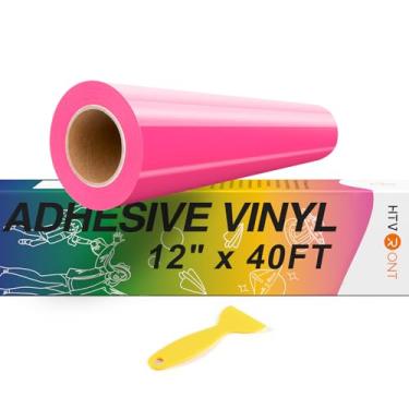 Imagem de HTVRONT Vinil permanente rosa neon, rolo de vinil permanente adesivo de 30,5 cm x 40 pés para todas as máquinas de corte, silhueta, cortadores de camafeu, placas, scrapbooking, artesanato, cortadores