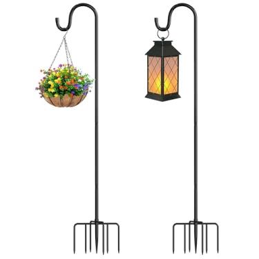 Imagem de anyperfect Lanterna ajustável de 196 cm e gancho de pastor – Gancho de jardim resistente ao ar livre para lanternas, luzes solares, luzes de cordão, cestos suspensos, vasos de plantas, alimentadores