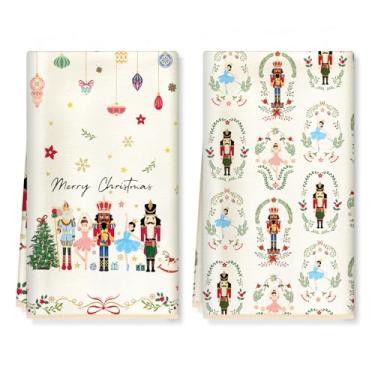 Imagem de Arquiel Bolas de Natal Quebra-Nozes Toalhas de cozinha de microfibra, toalha de mão branca absorvente macia 40 × 60 cm, pano grosso para decoração de festa de Natal, presentes de inauguração de casa