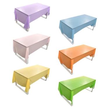 Imagem de AuMoHall Pacote com 6 toalhas de mesa de plástico de cores sortidas, toalhas de mesa retangulares coloridas pastel descartáveis para festas de arco-íris, aniversário, casamento, piquenique, decoração