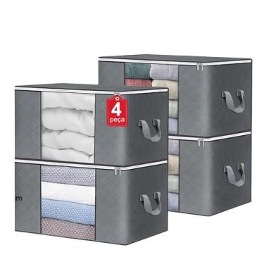 Imagem de Kit 4 Sacos Organizador Multiuso Anti Mofo Dobrável Edredom Cobertores Roupas de Banho Cama Travesseiros