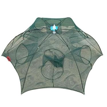 Imagem de Armadilha de Pesca Dobrável Portátil com 6 Entradas para Isca Viva - Rede de Pesca Multiuso Retrátil 90x90cm, Ideal para Camarão, Lambaris e Peixes Pequenos