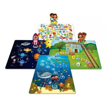 Imagem de Genérico Meu Primeiro Tabuleiro, Jogo de Tabuleiro Educativo Multicolorido em Madeira, 4 Mini Tabuleiros Temáticos, Para Crianças 3+ Anos, 20x20cm, Mecânica Simples
