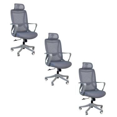Imagem de Kit 3 Cadeiras De Escritório Presidente Ergonômica Oficial Corporativa Milão Apoio Nuca