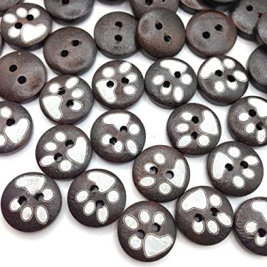 Imagem de KARMELLING 50PC Dark Coffee Round 2 Holes Wooden Paw Claw Sewing Buttons 15mm(5/8") Dia