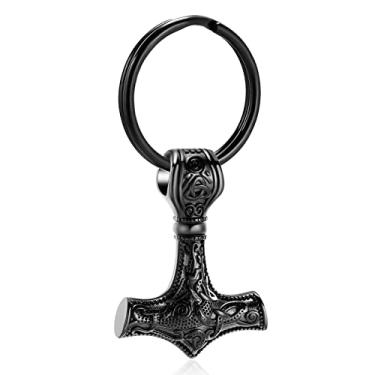 Imagem de shajwo Mjolnir Thors Colar de urna de martelo para cinzas para homens, joia celta nórdica viking de cremação para mulheres, pingente de cinzas memorial, Chaveiro Thor - preto, Personalizada