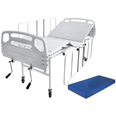 Imagem de Cama Hospitalar Manual 2 Manivelas com Altura fixa do Leito e 6 posições com Colchão D33 Grades Semi Luxo