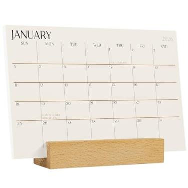 Imagem de Karto Calendário de mesa 2026-2027 - Calendário de dois anos com suporte de madeira, 10 x 15 cm meses para escritório ou casa - Beech Beech Bege