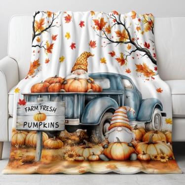 Imagem de Cobertor de outono de gnomo cobertor de outono para decoração de casa macio aconchegante leve flanela xadrez mantas para sofá-cama (127 x 152 cm)