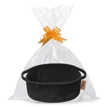 Imagem de COMFY HOMI Cestas pequenas de tecido com alças, sacos de presente e fitas – Organizador de armazenamento de corda de algodão durável para cesta de bebê, caixa de cesta de brinquedo de cachorro, cestas