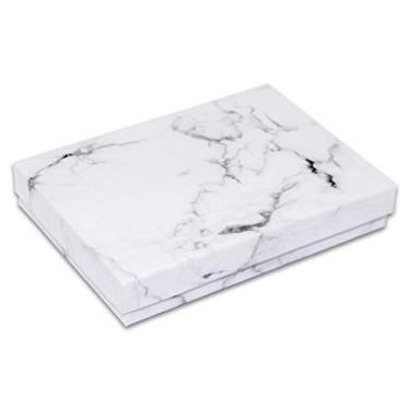 Imagem de TheDisplayGuys – Pacote com 25 caixas de joias de papel de papelão preenchidas com algodão #53 – mármore branco (13,7 cm x 9,9 cm x 2,5 cm) - para envio ou armazenamento