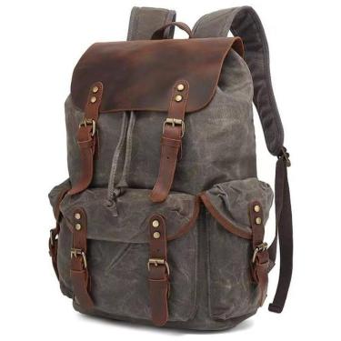 Imagem de Mochila de Lona Encerada e Couro para Laptop, Lmagice, Cinza