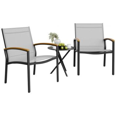 Imagem de Conjunto de Bistrô para Pátio com 3 Peças Shintenchi, Conjunto de Conversação em Tecido Textilene para Área Externa, Cadeiras de Tecido