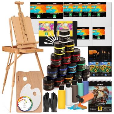 Imagem de Kit de Pintura Conjunto Artístico com 60 Peças, Inclui 23 Tintas, VISWIN, Marrom