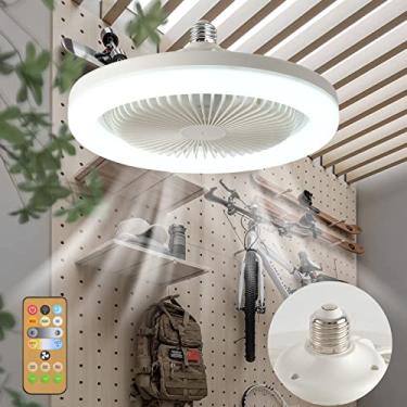 Imagem de Ventilador de teto E27 com iluminação, ventilador de teto com iluminação e controle remoto, silencioso, plafon LED com ventilador para sótãos, salas de ferramentas, dormitórios e outros cômo