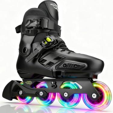 Imagem de JEUWITH Patins em linha para crianças, meninas, meninos com rodas iluminadas, tamanho ajustável adequado para iniciantes patins lâminas para mulheres, meninas e adultos (preto 4-7US)